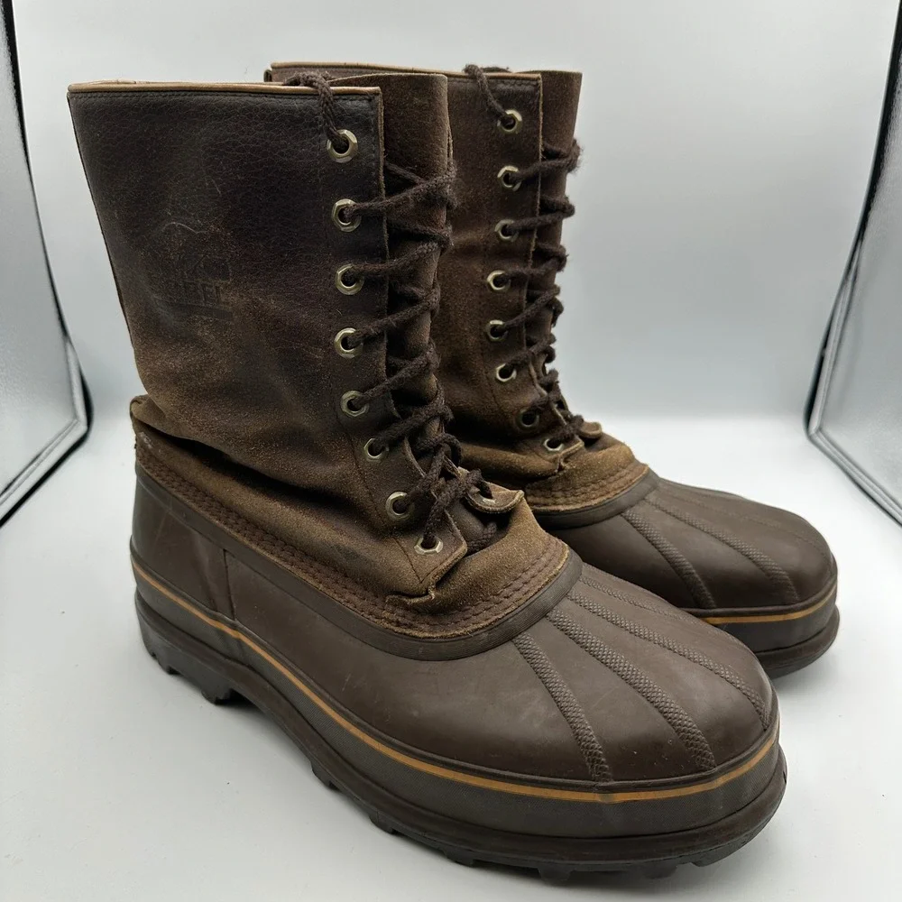 Sorel Mounty Brown Leather Insulated Snow Duck Boots NM1085-219 Mens Sz‎ 11 Vtg